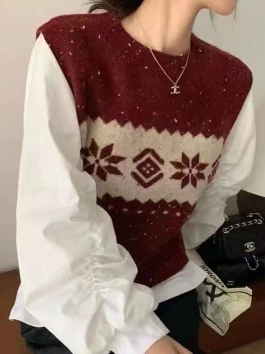 

KPOP Women Printed Woollen Top, Red