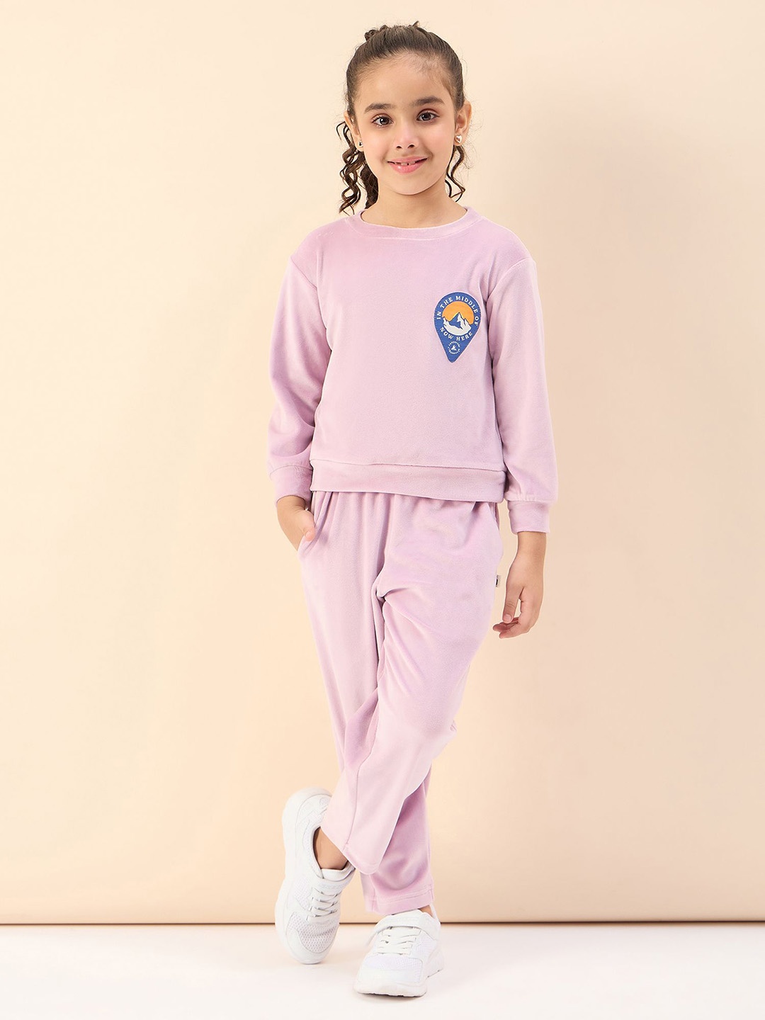 

Stylo Bug Girls Round Neck Printed Sweatshirt with Trousers, Lavender