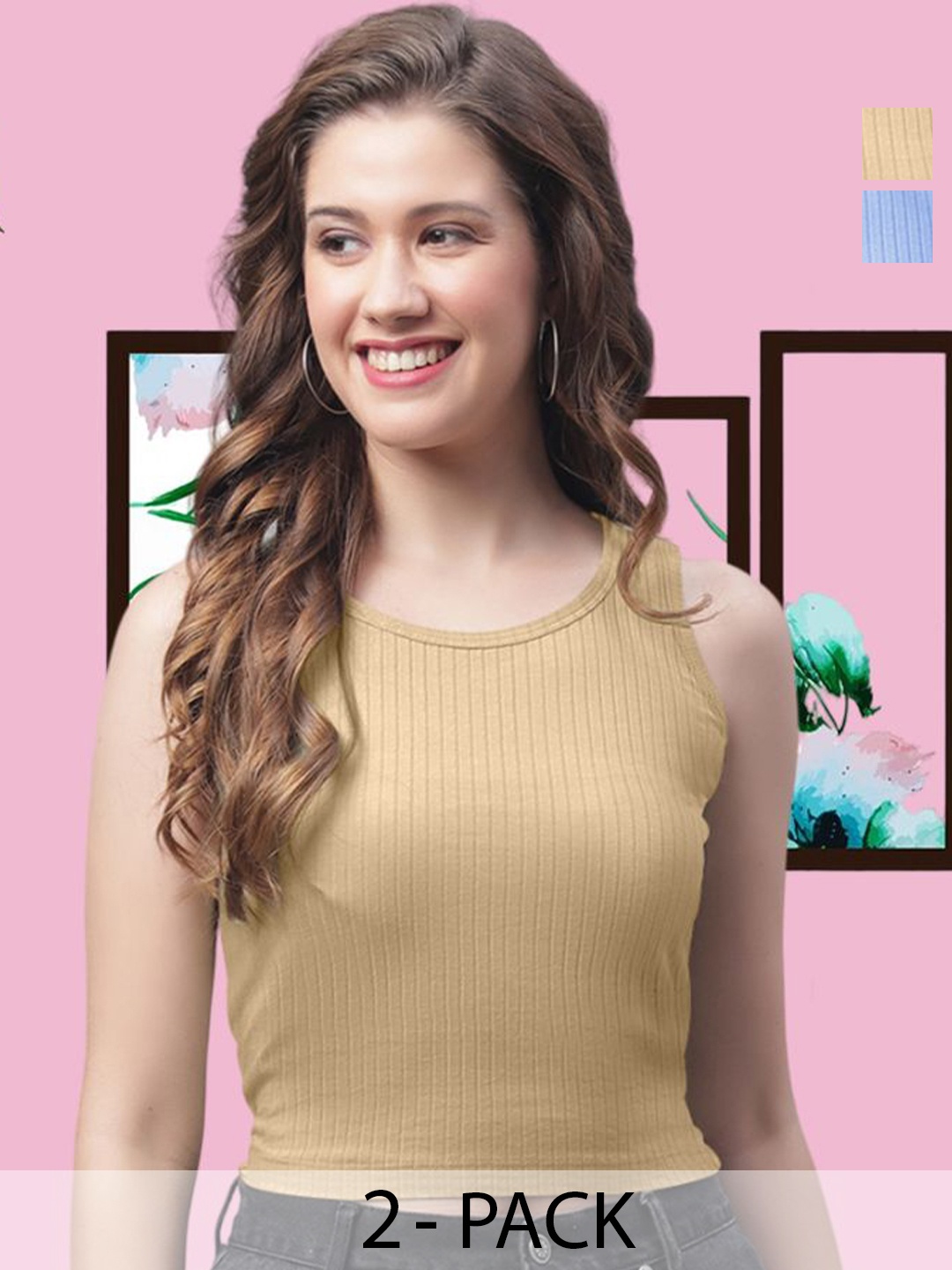

FBAR Pack of 2 Cotton Crop Top, Beige