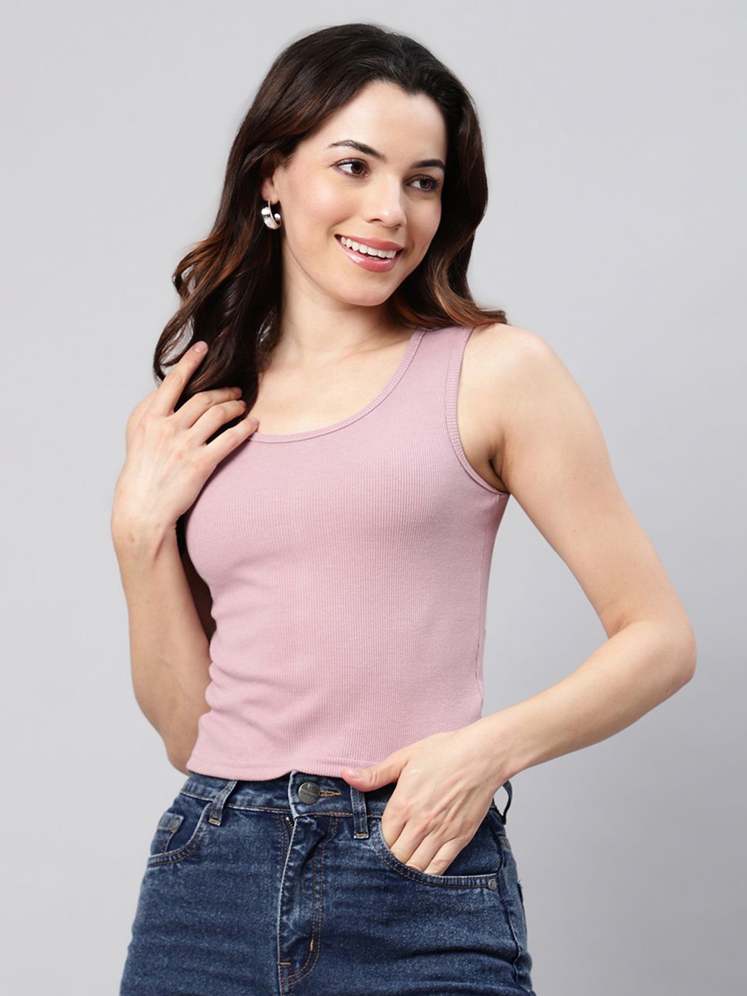 

UnaOne Women Round Neck Sleeveless Top, Purple