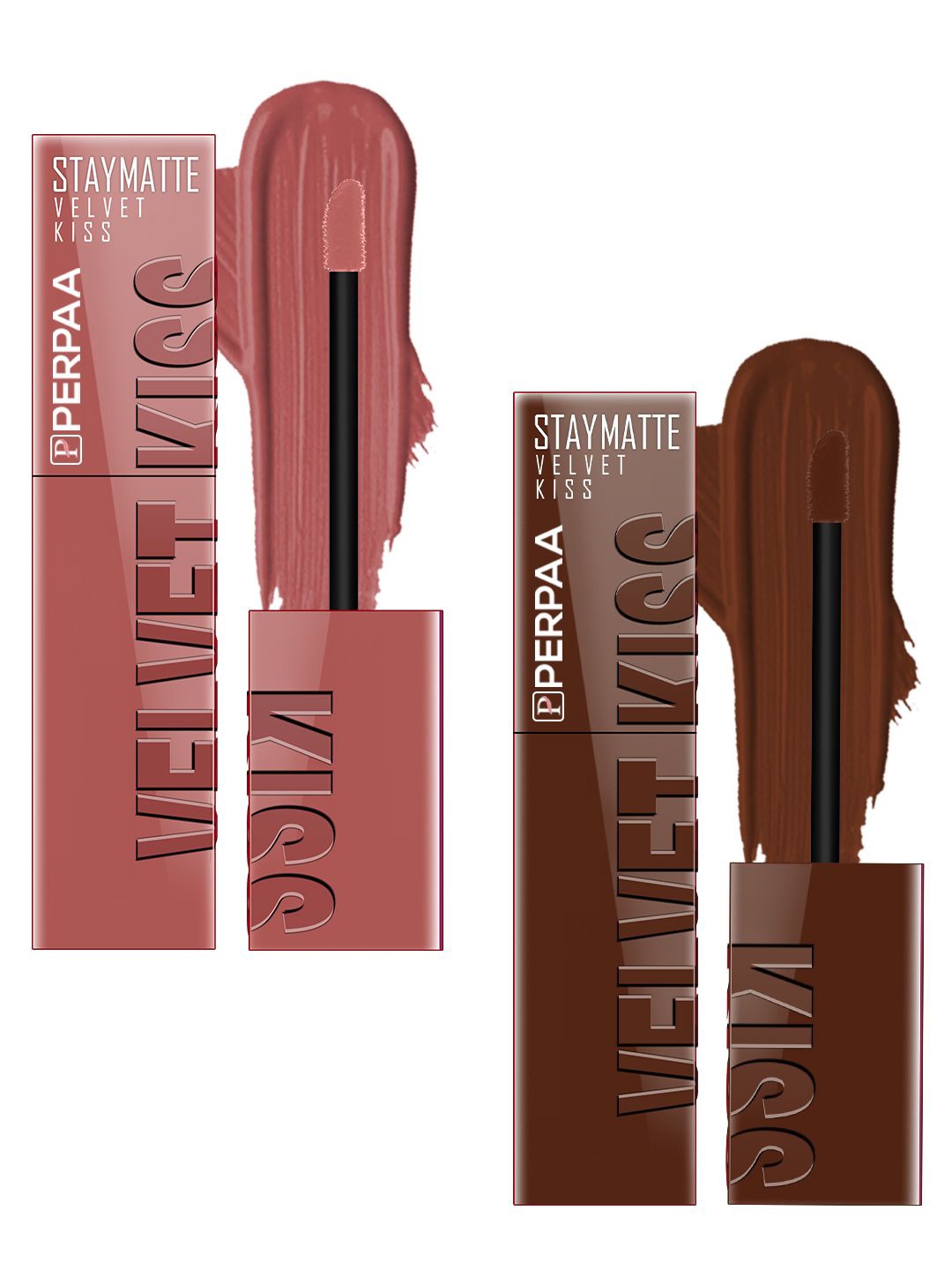 

PERPAA Staymatte Velvet Kiss Set Of 2 Liquid Lipsticks- 3.5 ml Each- Nude - Dark Brown