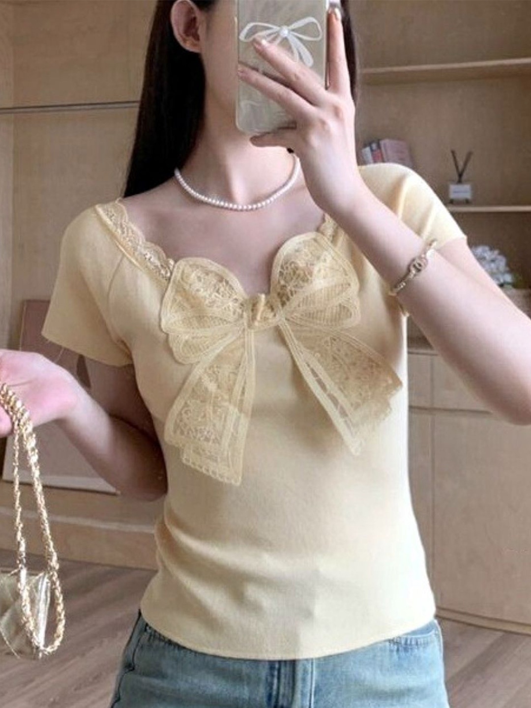 

KPOP V-Neck Short Sleeves Top, Yellow