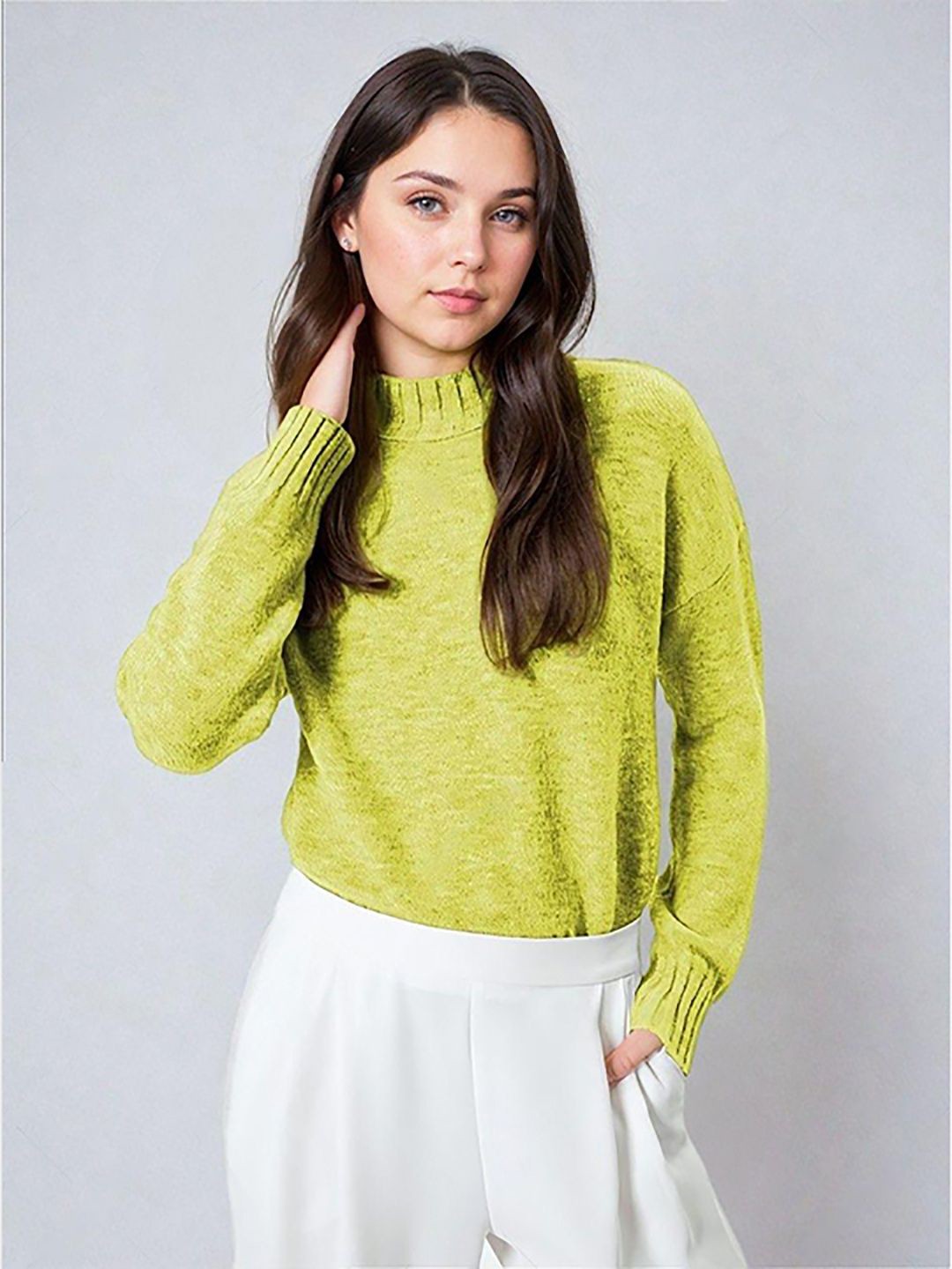 

Kotty Women Mock Collar Long Sleeves Pullover Sweater, Lime green
