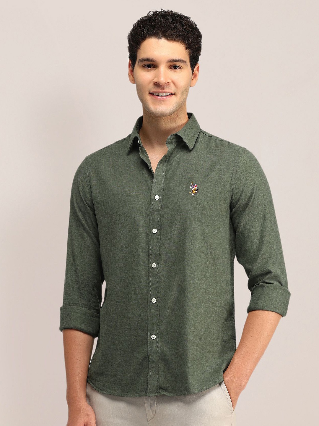 

U.S. Polo Assn. Men Slim Fit Opaque Casual Shirt, Olive