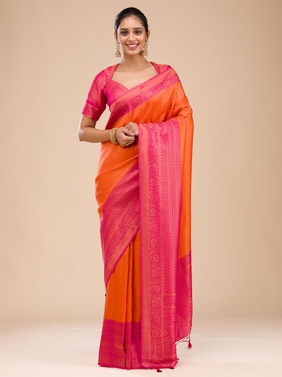 

Koskii Woven Design Zari Saree With Blouse Piece, Orange
