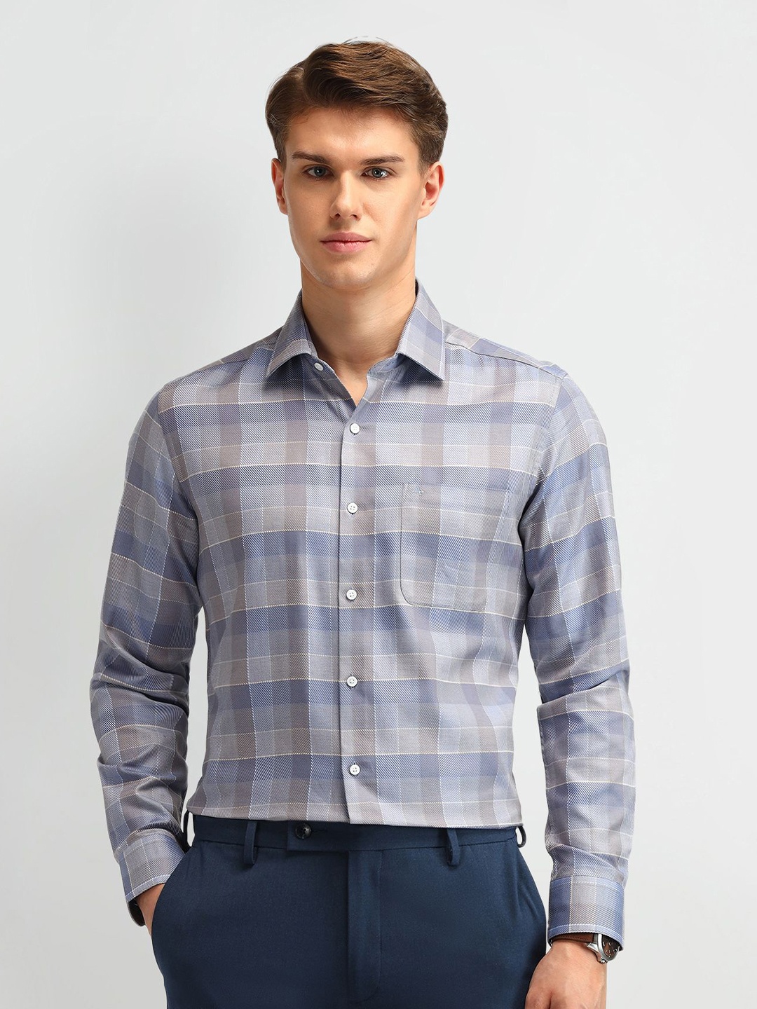 

Arrow Men Manhattan Spread Collar Checked Cotton Slim Fit Formal Shirt, Purple