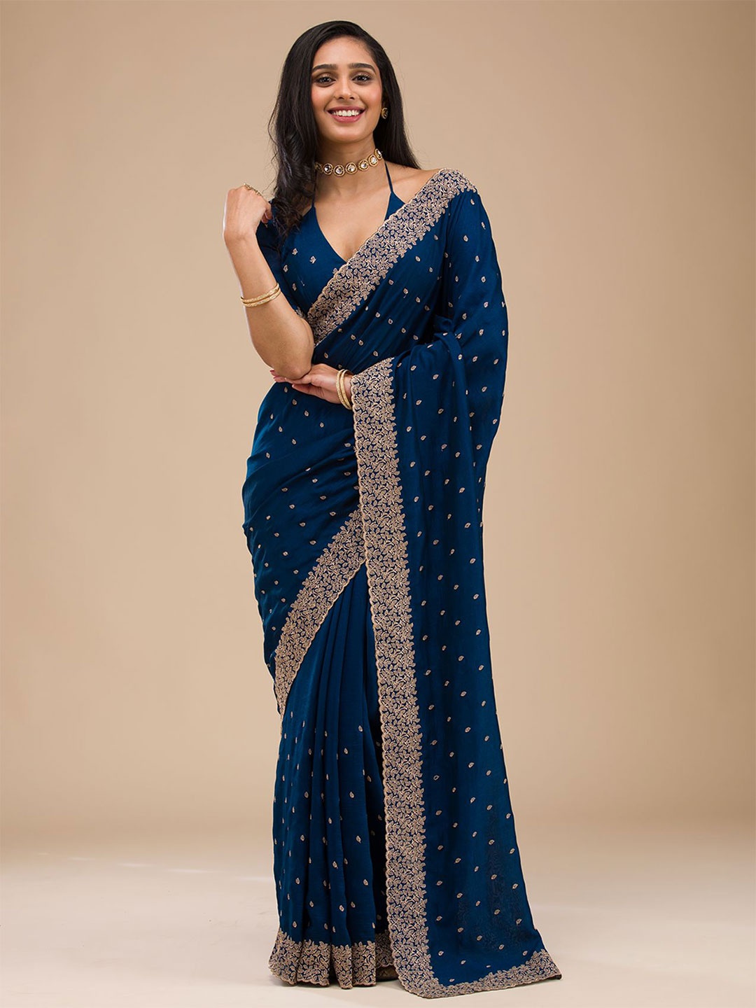 

Koskii Woven Design Embroidered Zari Saree, Blue