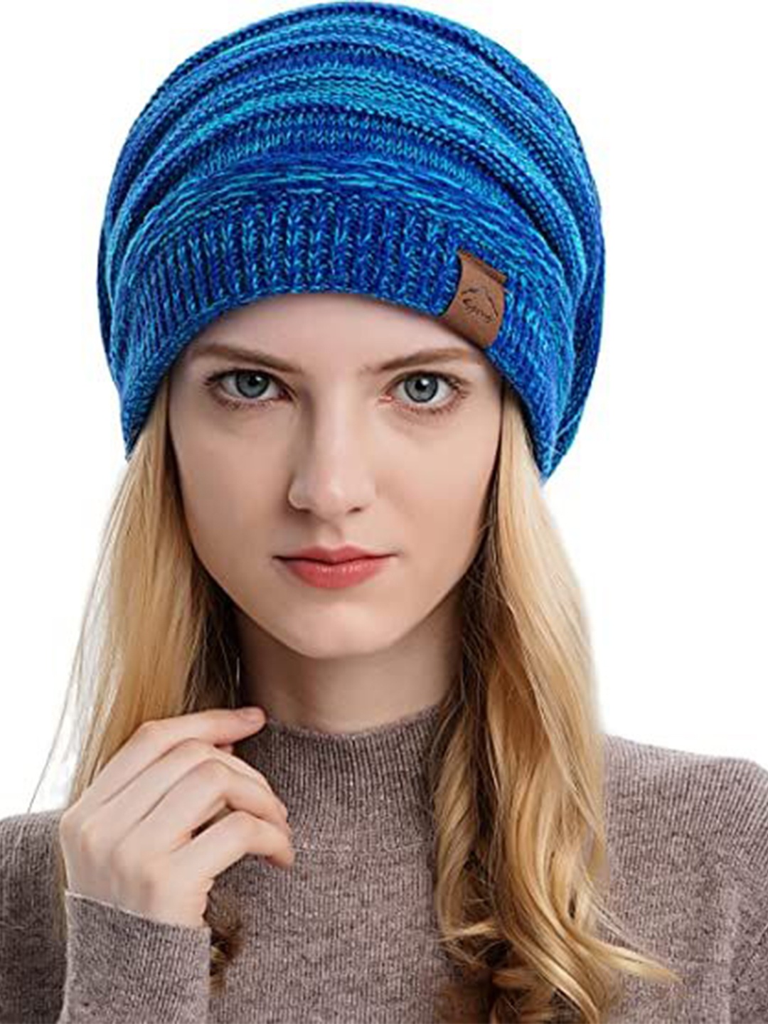 

Alexvyan Women Self Design Beanie Caps, Blue