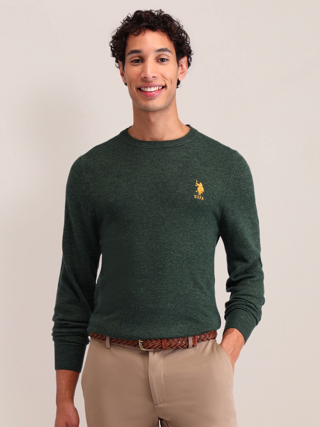 

U.S. Polo Assn. Men Woollen Pullover Sweaters, Olive