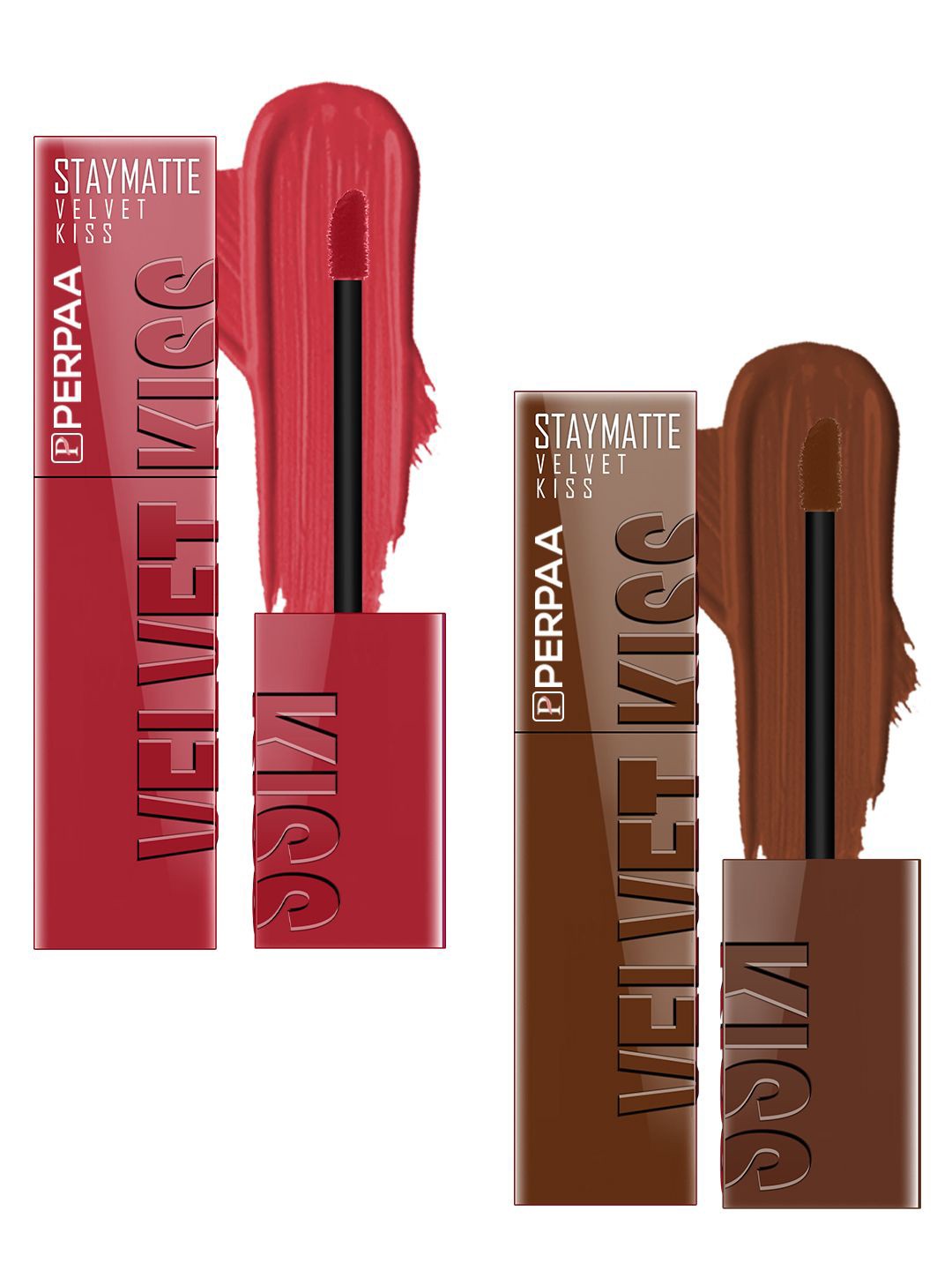 

PERPAA Velvet Kiss Set Of 2 Liquid Lipsticks-3.5 ml Each-Matte Red - Chocolate Brown