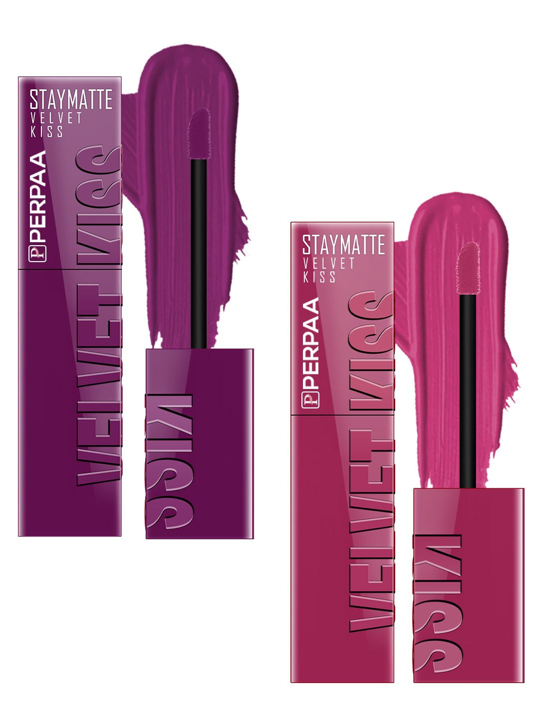 

PERPAA Set Of 2 Velvet Kiss Waterproof Liquid Lipstick -3.5 ml Each- Wine-03-Dark Pink- 08, Purple