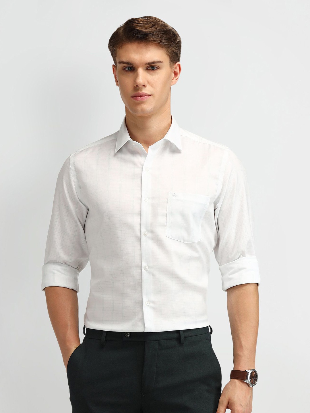 

Arrow Men Manhattan Spread Collar Checked Cotton Slim Fit Formal Shirt, White