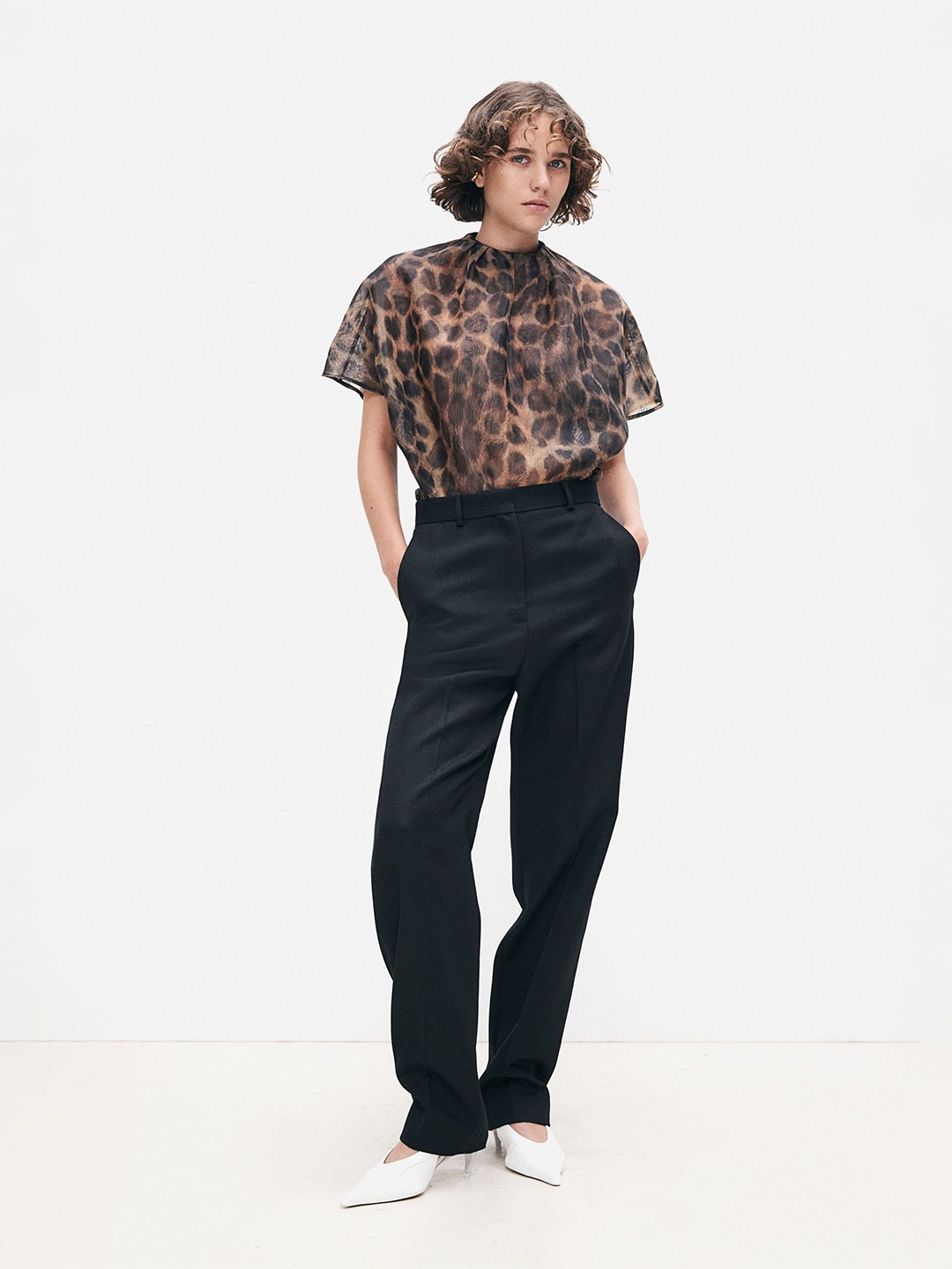 

H&M Pleat-Detail Organza Blouse Tops, Brown
