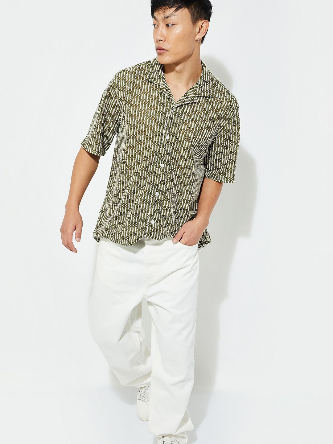 

Max Urb_N Men Relaxed Fit Lace Resort Shirt, Green