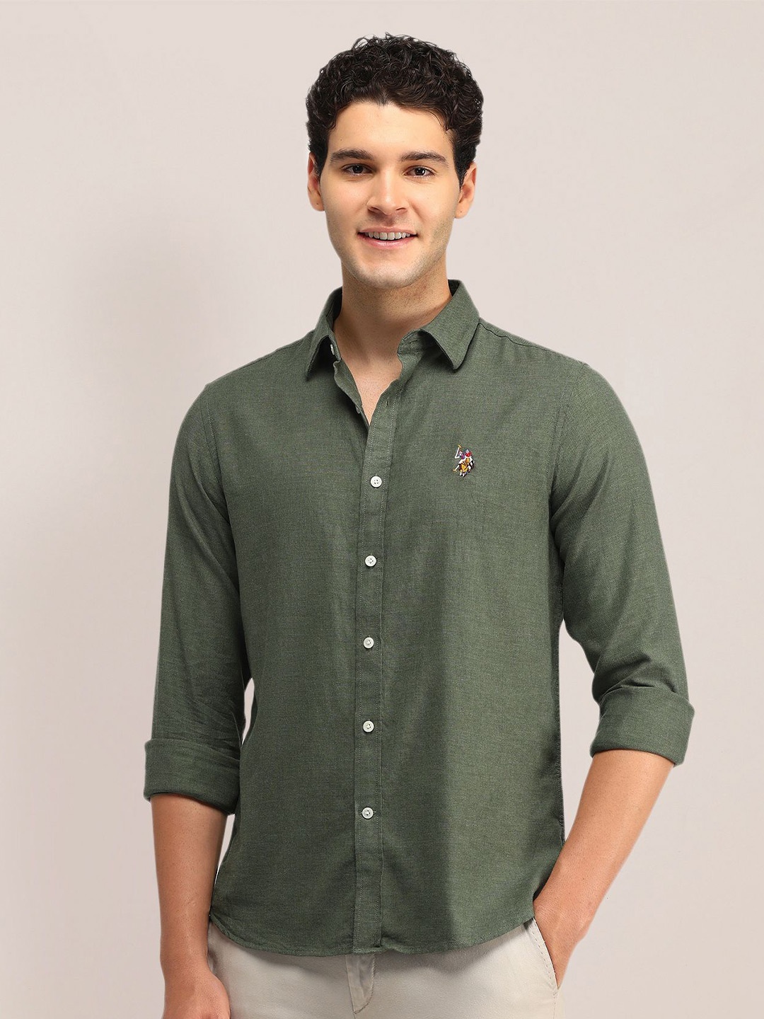 

U.S. Polo Assn. Men Slim Fit Opaque Casual Shirt, Olive