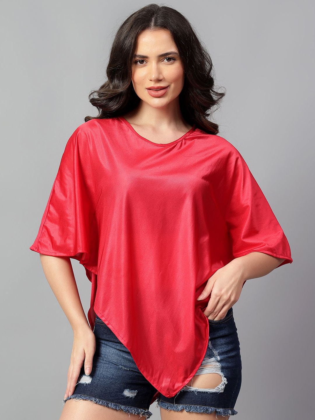 

Velvi FIGURE Women Poncho Round Neck Lounge T-Shirt, Maroon