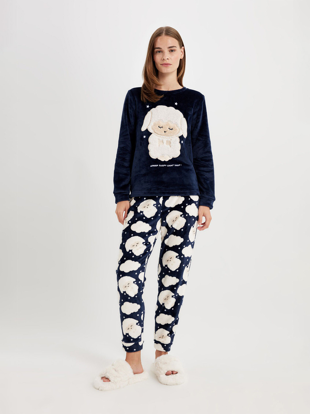 

DeFacto Graphic Printed Night suit, Navy blue