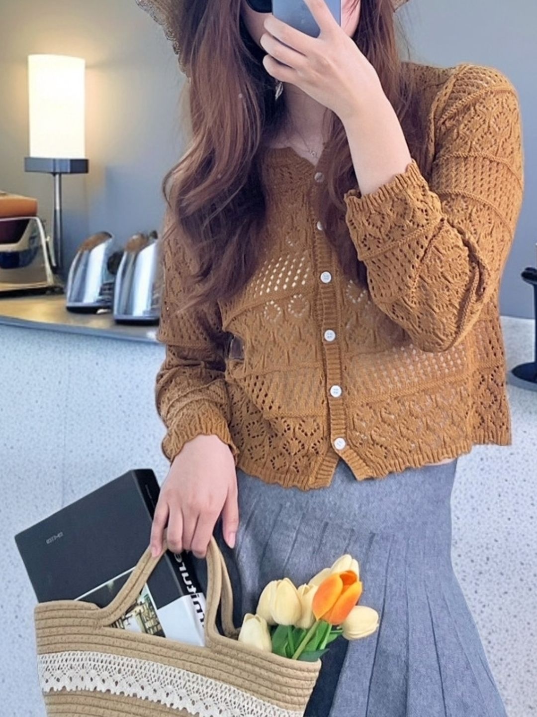 

KPOP Women Linen V-Neck Short Sleeves Top, Brown