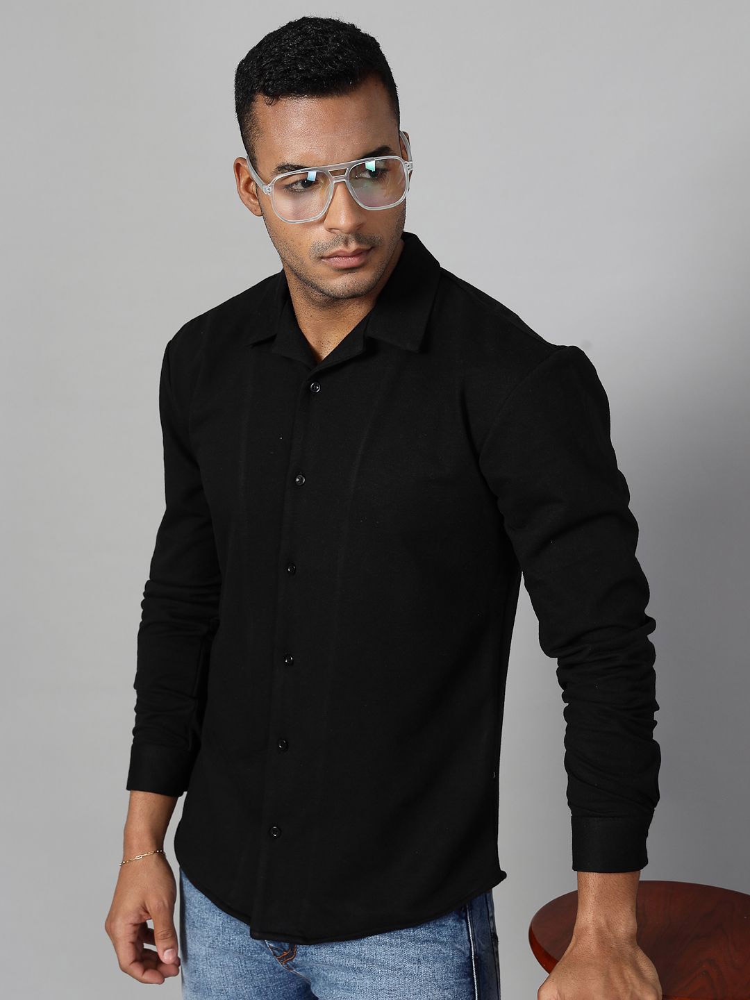 

Rigo Men Premium Cuban Collar Solid Cotton Slim Fit Casual Shirt, Black