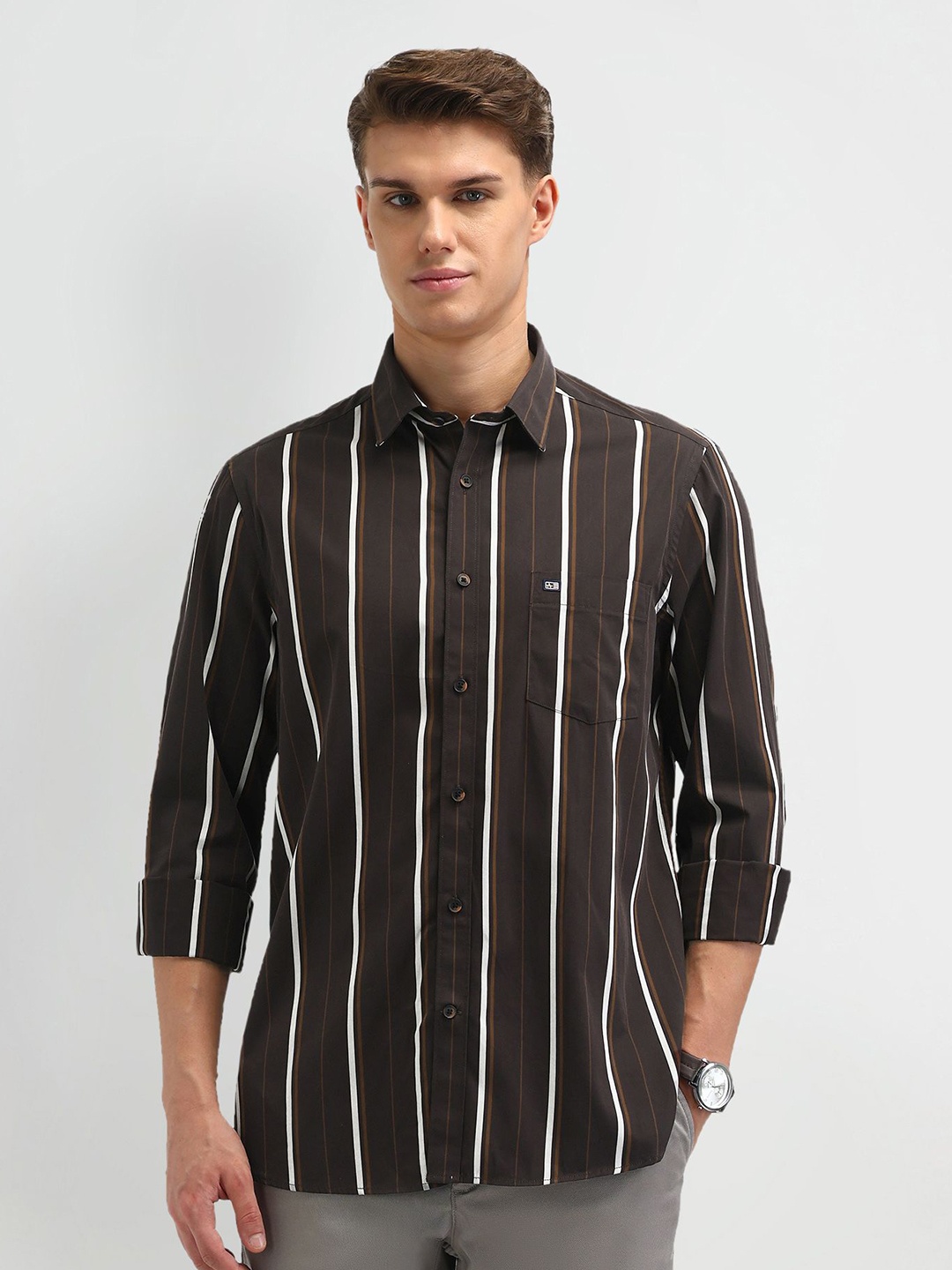 

Arrow Sport Men Slim Fit Opaque Striped Casual Shirt, Brown