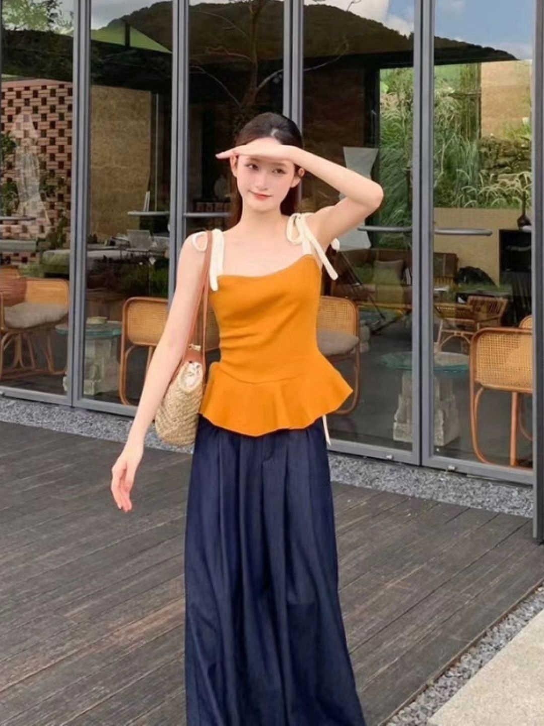 

KPOP Women Shoulder Straps Sleeveless Top, Orange