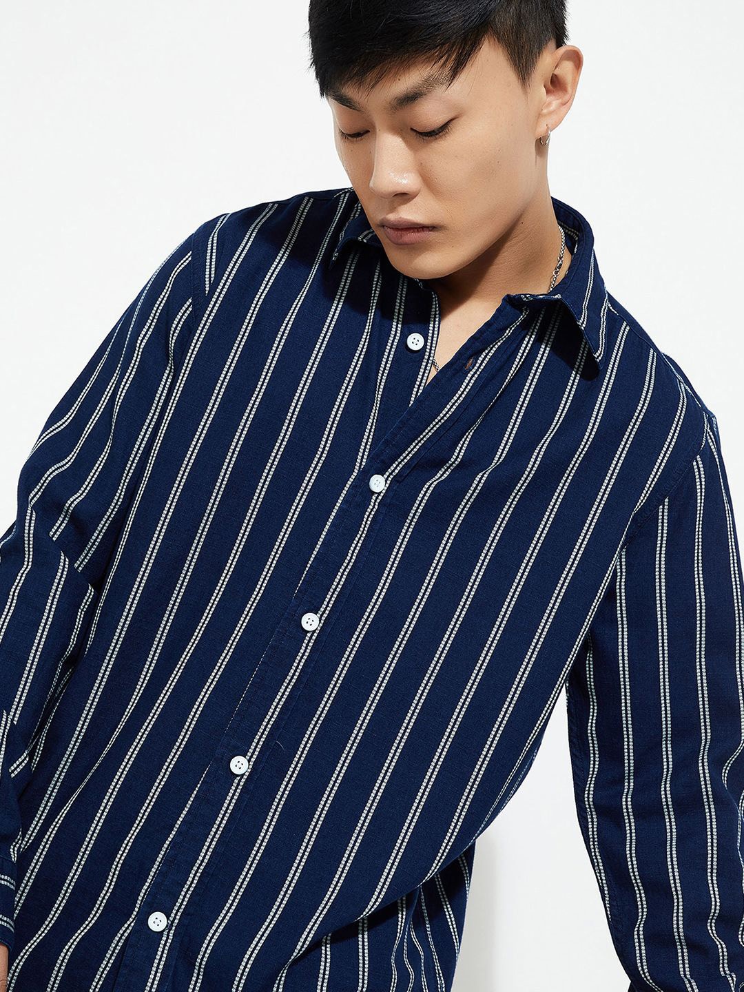 

max URB_N Men Regular Fit Striped Casual Shirt, Navy blue