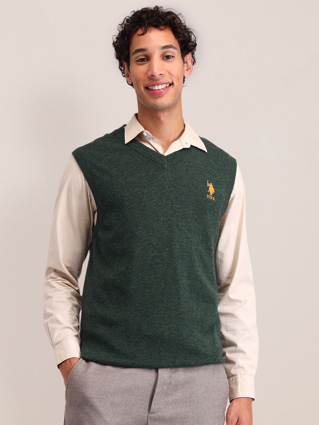 

U.S. Polo Assn. Men Woollen Sweater Vest, Olive