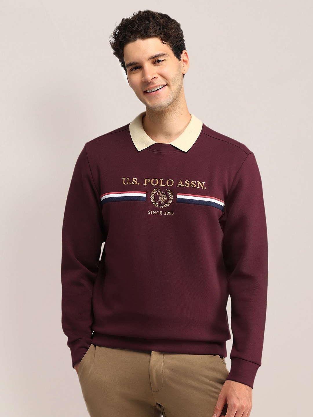 

U.S. Polo Assn. Men Printed Round Neck Long Sleeves Pullover Sweatshirt, Red