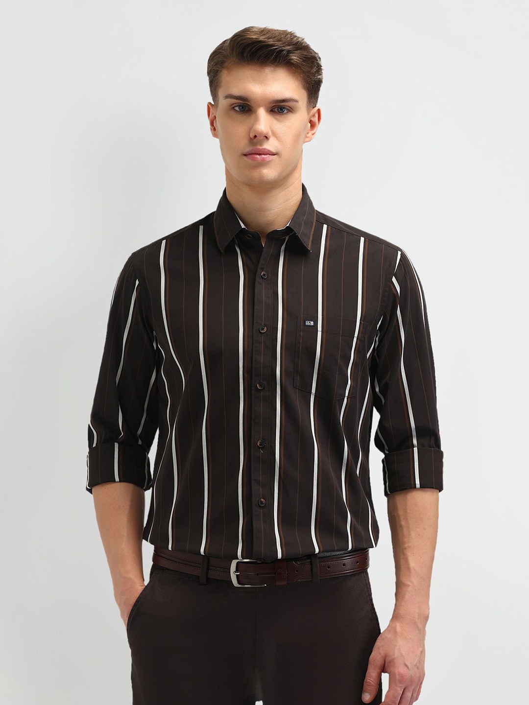 

Arrow Sport Men Slim Fit Opaque Striped Casual Shirt, Brown