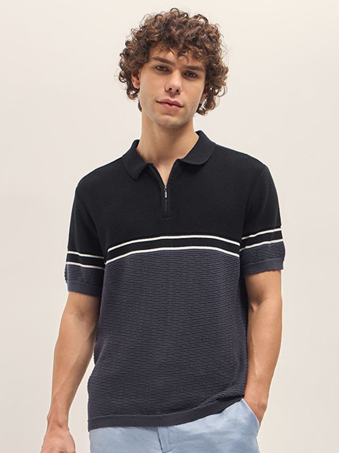 

THE BEAR HOUSE Men Polo Collar T-shirt, Blue