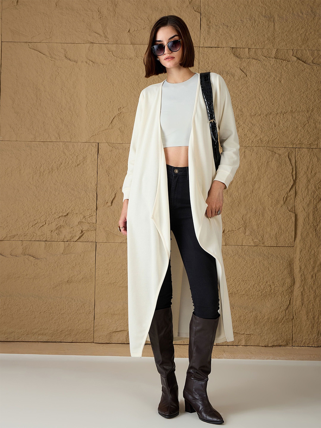 

SASSAFRAS Open Front Longline Shrug, Off white