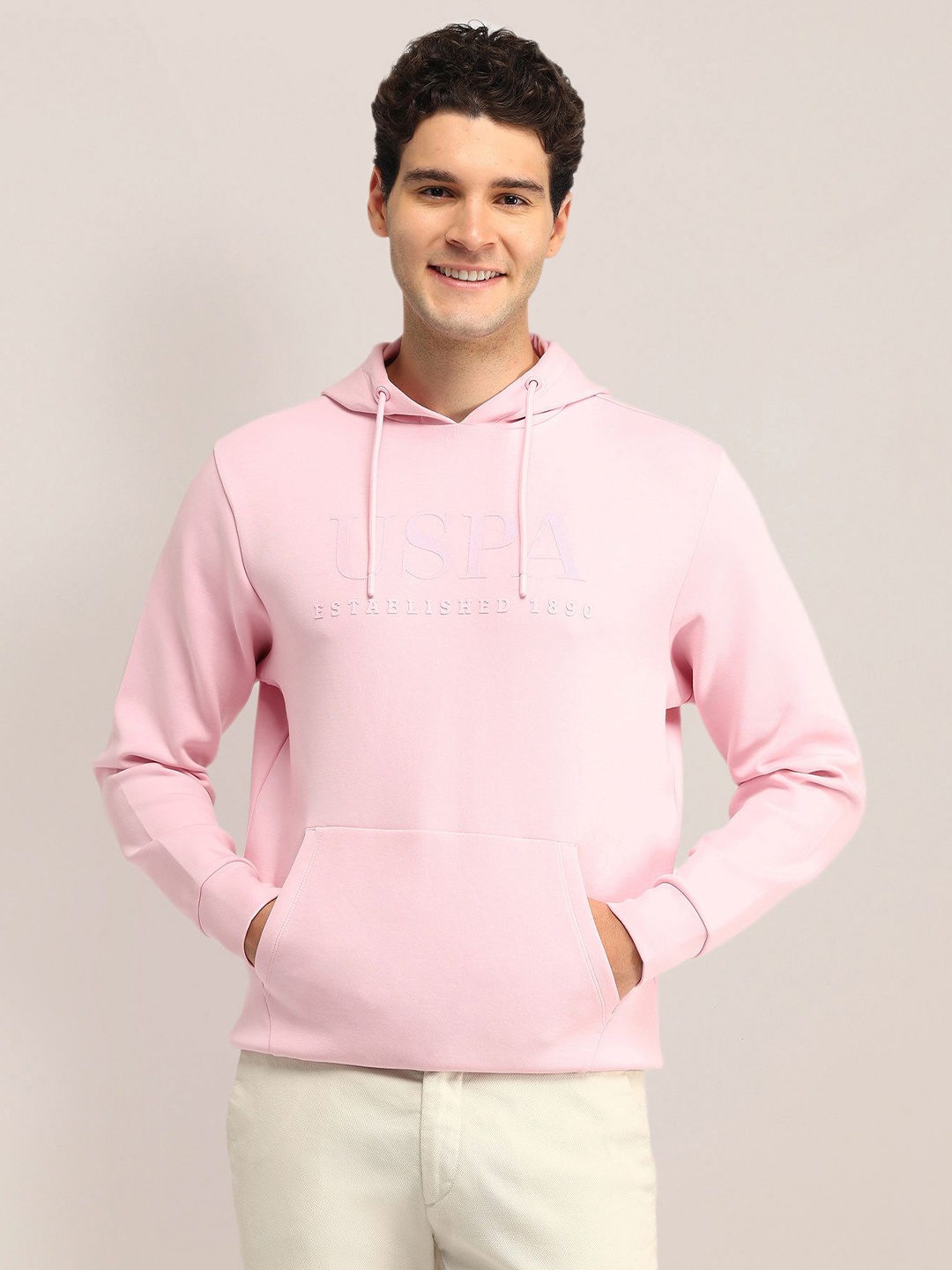 

U.S. Polo Assn. Men Printed Hooded Sweatshirt, Pink