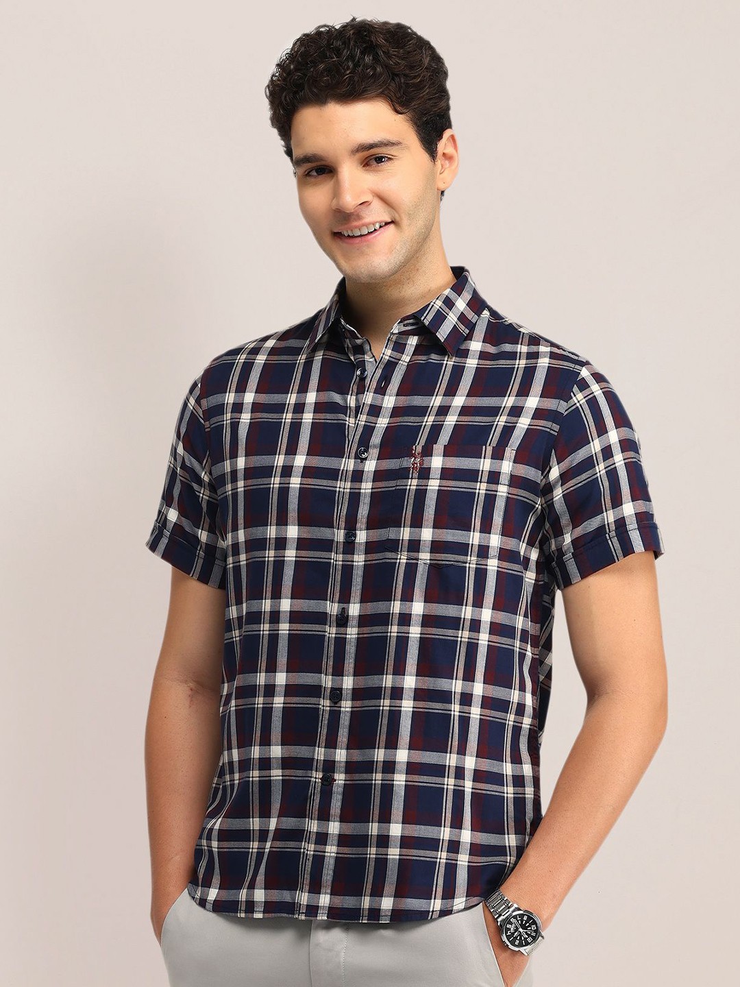 

U.S. Polo Assn. Men Slim Fit Opaque Checked Casual Shirt, Blue