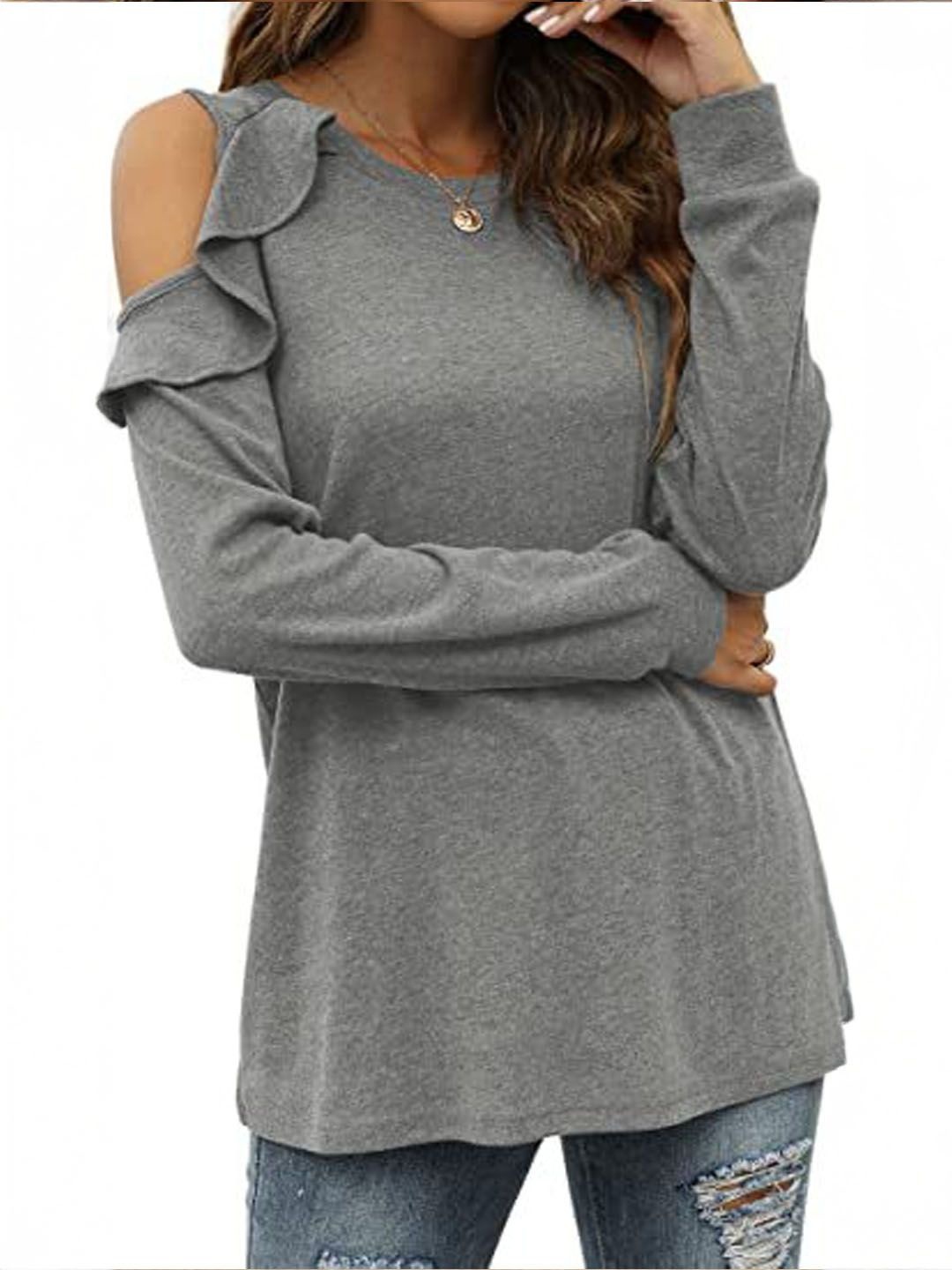 

StyleCast Cold-Shoulder Solid Top, Grey