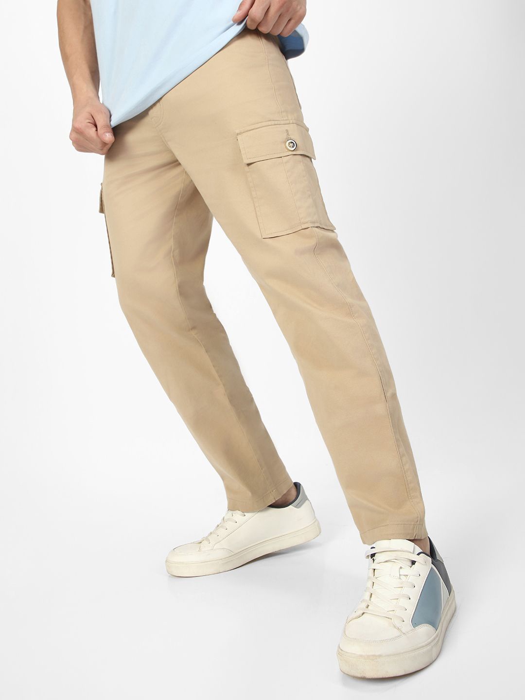 

Urbano Fashion Men Mid-Rise Regular Fit Stretchable Cargo Trousers, Brown