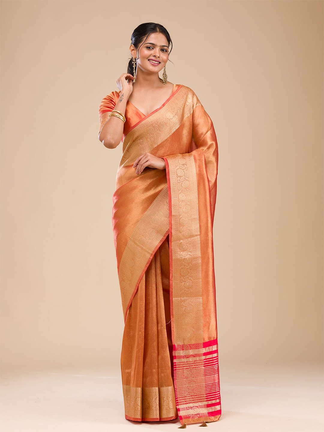 

Koskii Woven Design Zari Tissue Saree, Rust