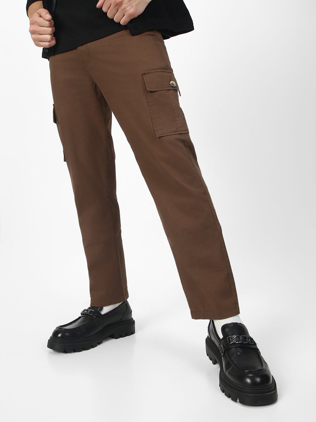 

Urbano Fashion Men Regular Fit Stretchable Cargo Trouser, Brown