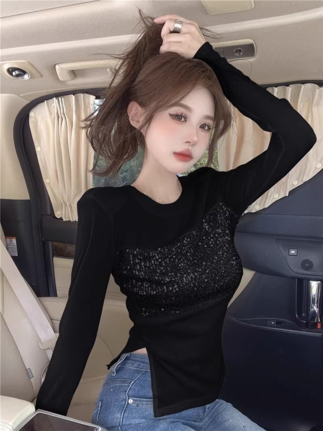 

KPOP Women Sequined Top, Black