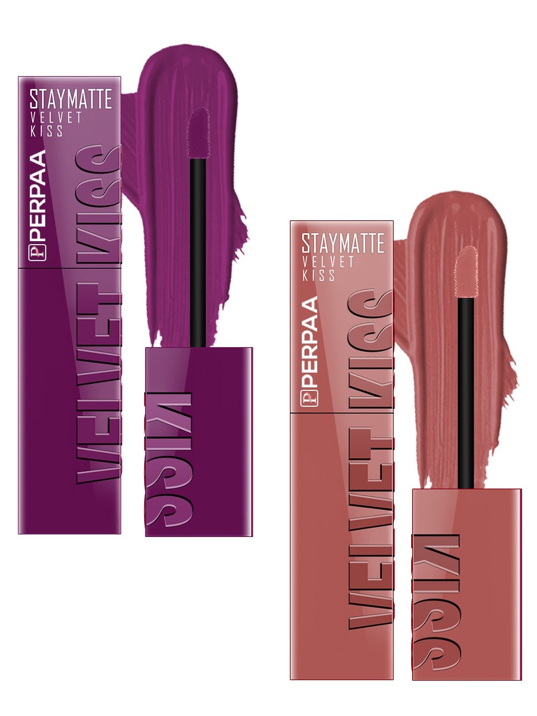 

PERPAA Set Of 2 Staymatte Velvet Kiss Long Lasting Liquid Lipstick- 3.5ml Each -Wine- Nude, Purple