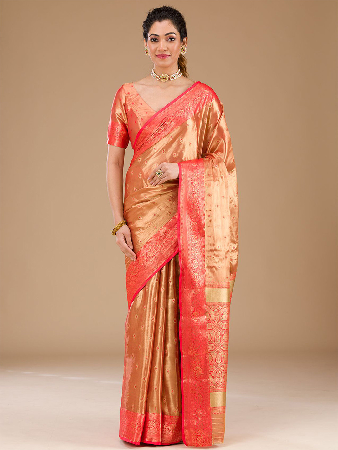 

Koskii Woven Design Zari Tissue Saree, Red