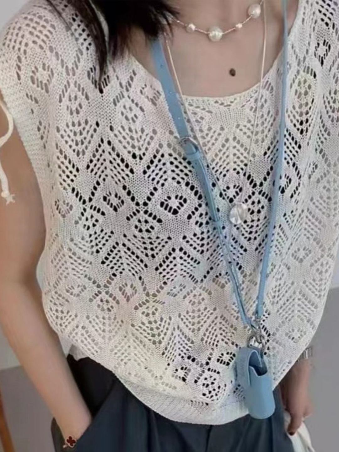 

KPOP Linen Self Design Top, White