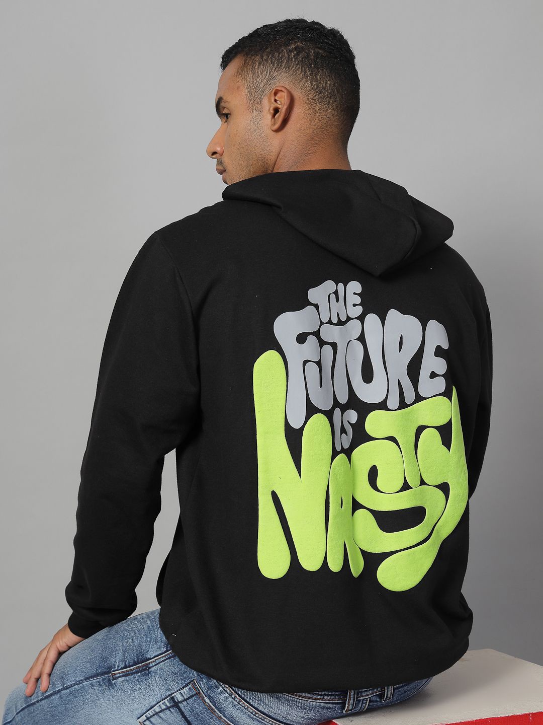 

Rigo Men Typography Printed Hooded Pullover Sweatshirt, Black