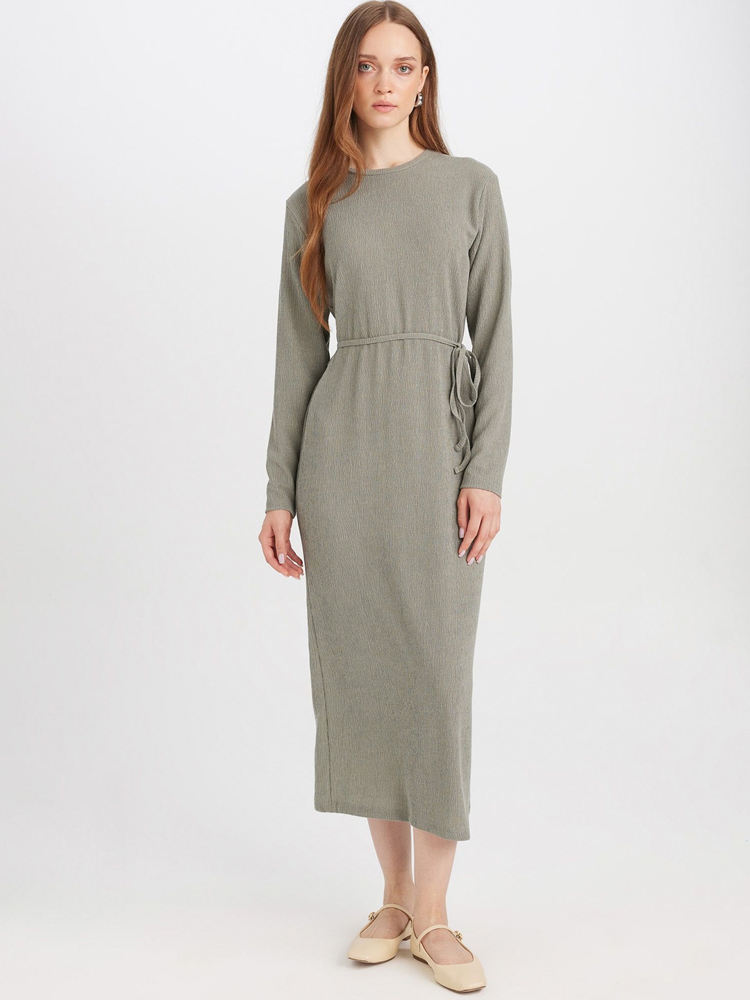 

DeFacto Women Self Design A-Line Midi Dress, Grey