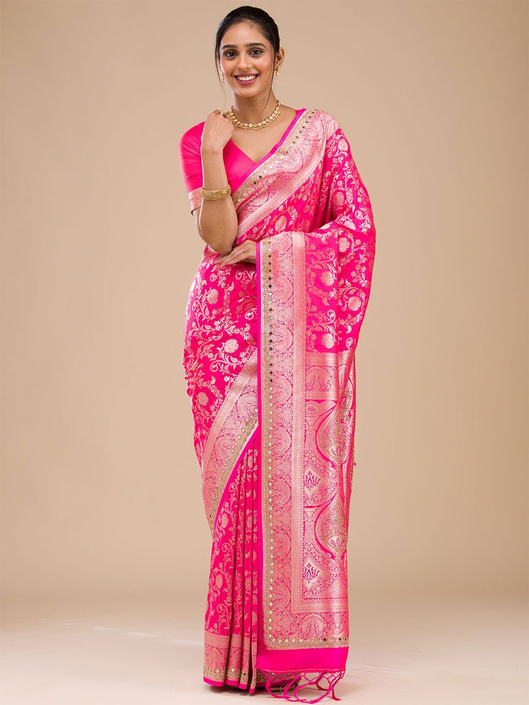 

Koskii Woven Design Zari Banarasi Saree, Pink