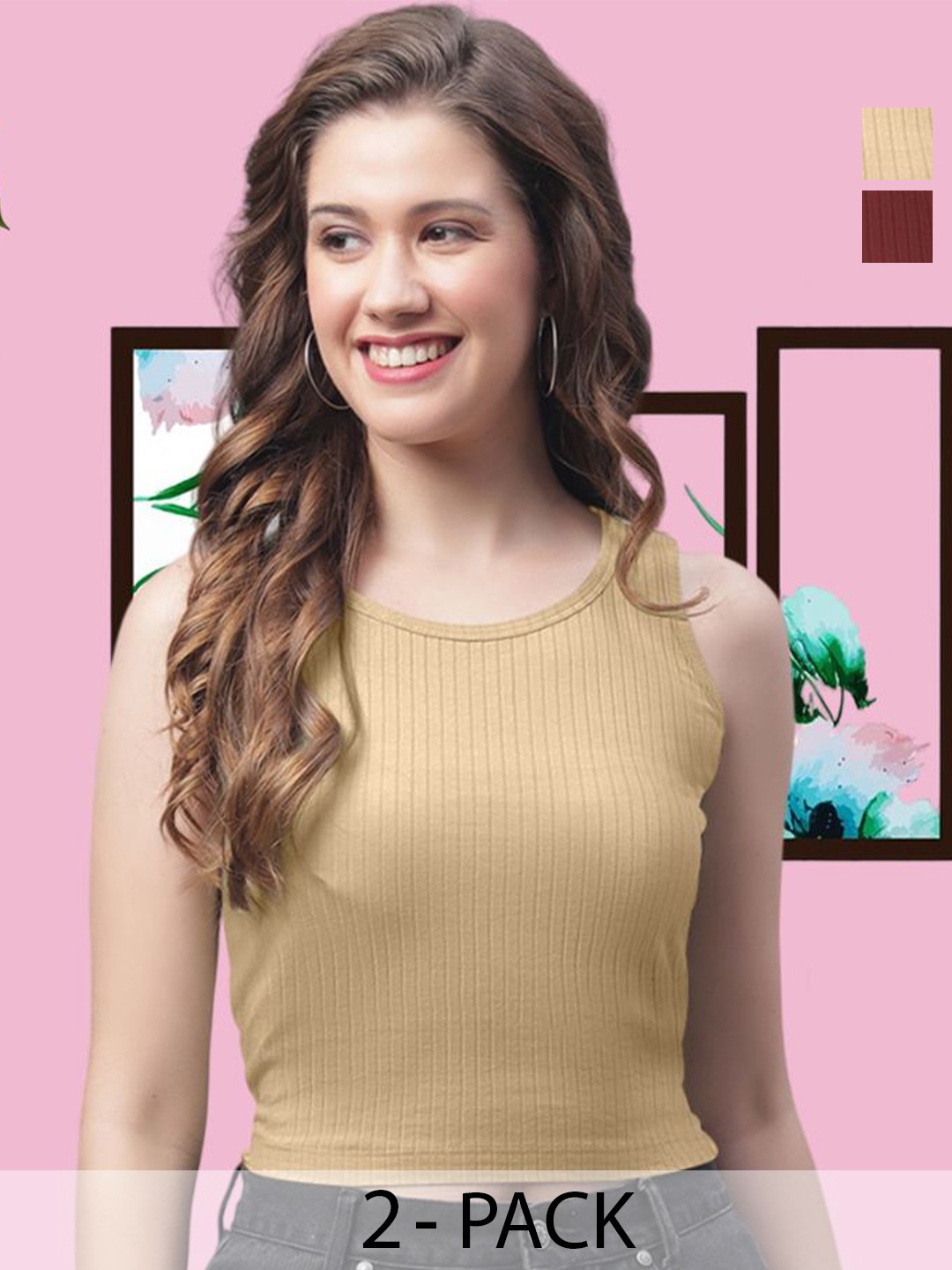 

FBAR Pack of 2 Cotton Crop Top, Beige