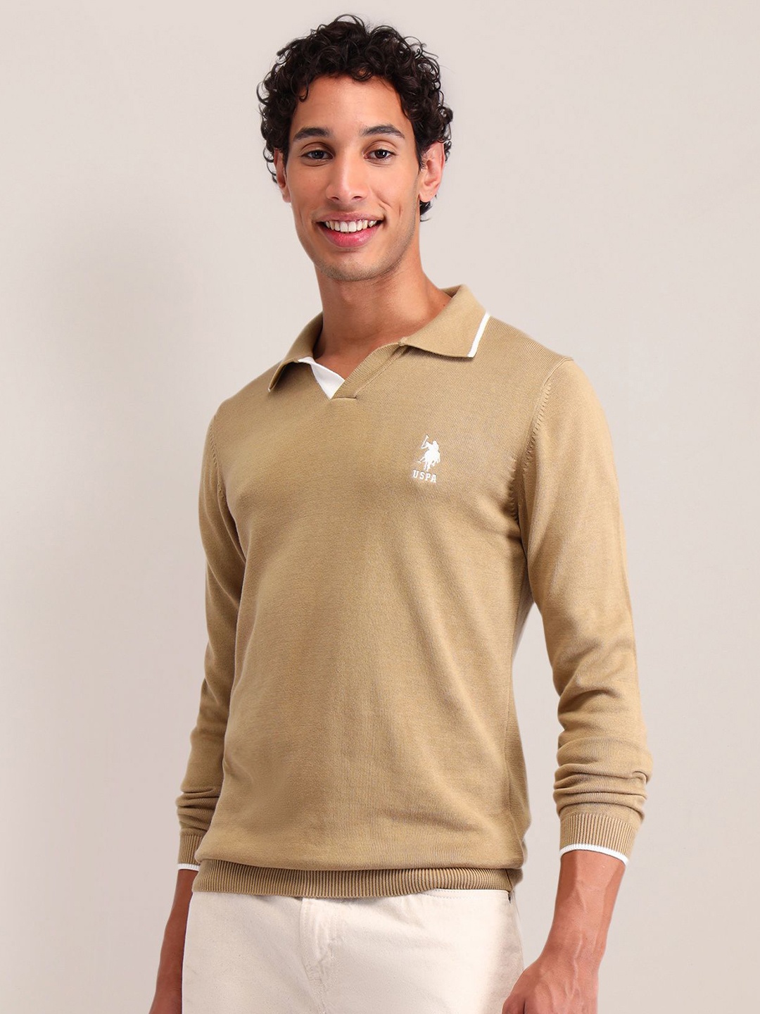 

U.S. Polo Assn. Men Mock Collar Long Sleeves Pullover Sweaters, Beige