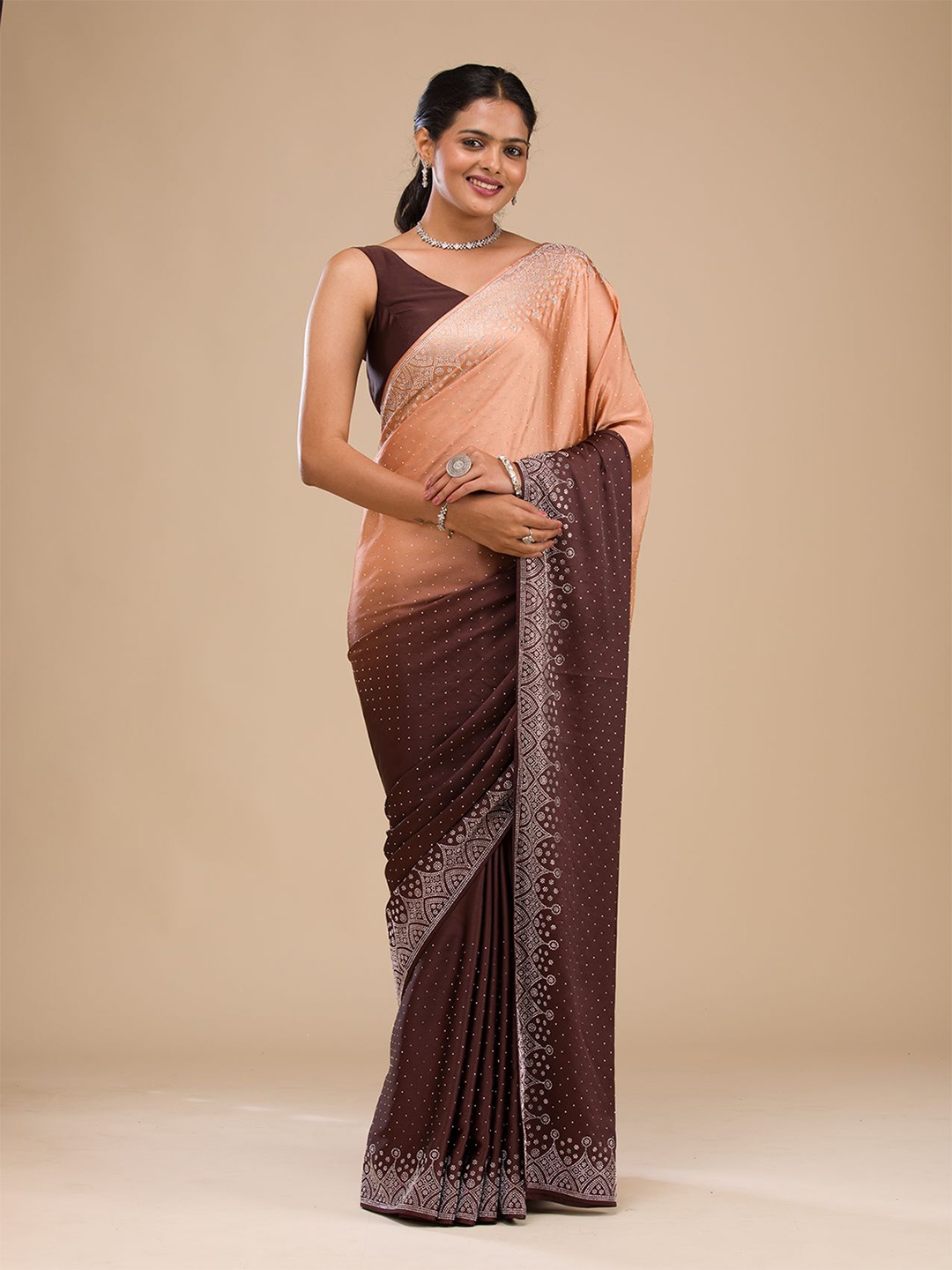 

Koskii Embellished Embroidered Pure Georgette Saree, Brown