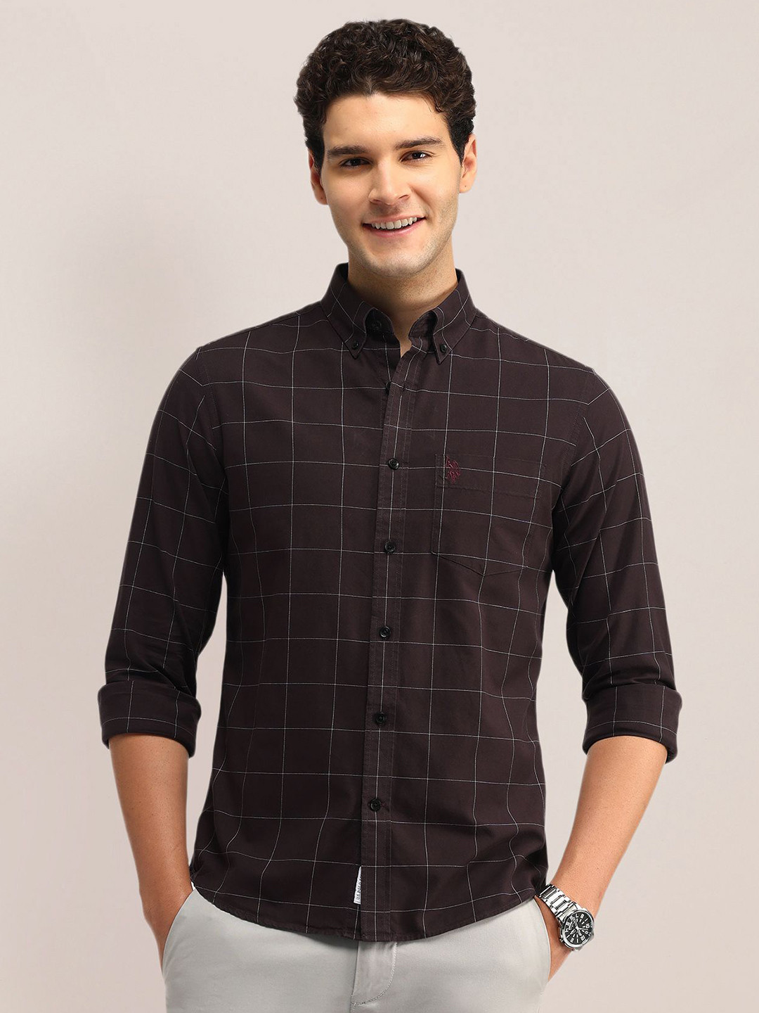 

U.S. Polo Assn. Men Slim Fit Opaque Checked Casual Shirt, Red