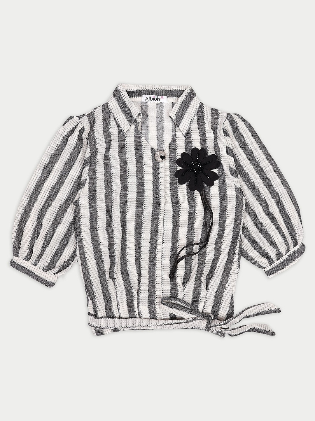 

Albion By CnM Girls Vertical Stripes Shirt Collar Cotton Top, Black