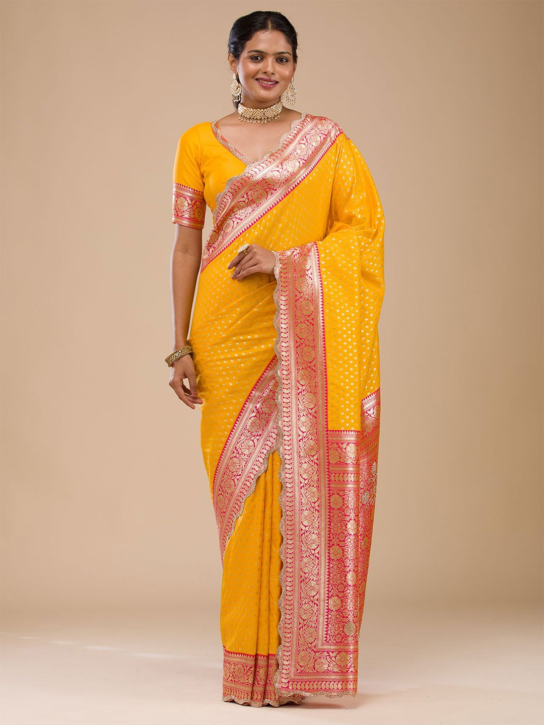 

Koskii Woven Design Zari Saree With Blouse Piece, Yellow